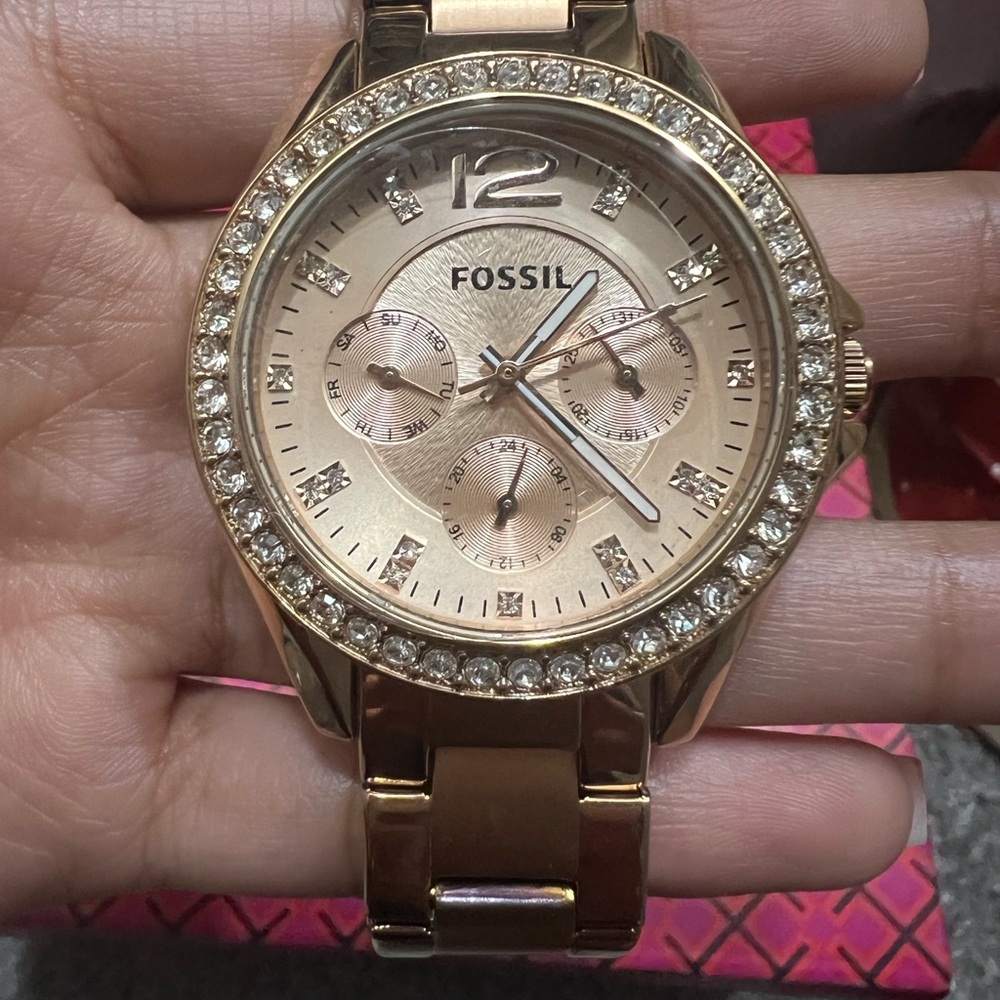 Fossil Women's Gold Watch with Crystal Accents